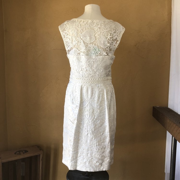 Sue Wong White Embroidered Lace Dress, Size 12