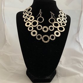 Silver Circle Chain Earrings and Necklace