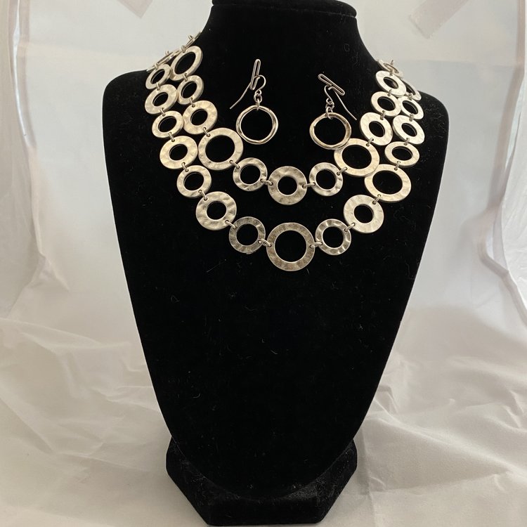 Silver Circle Chain Earrings and Necklace