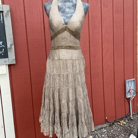 Caché Taupe Beaded Halter Dress, Size 8
