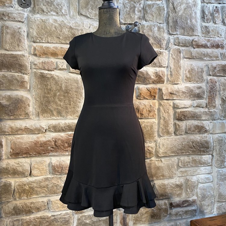 Black Flounce Cap Sleeves Party Dress, Size M