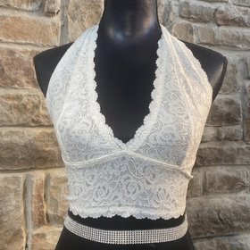 White Lace Halter Bralette, Size M