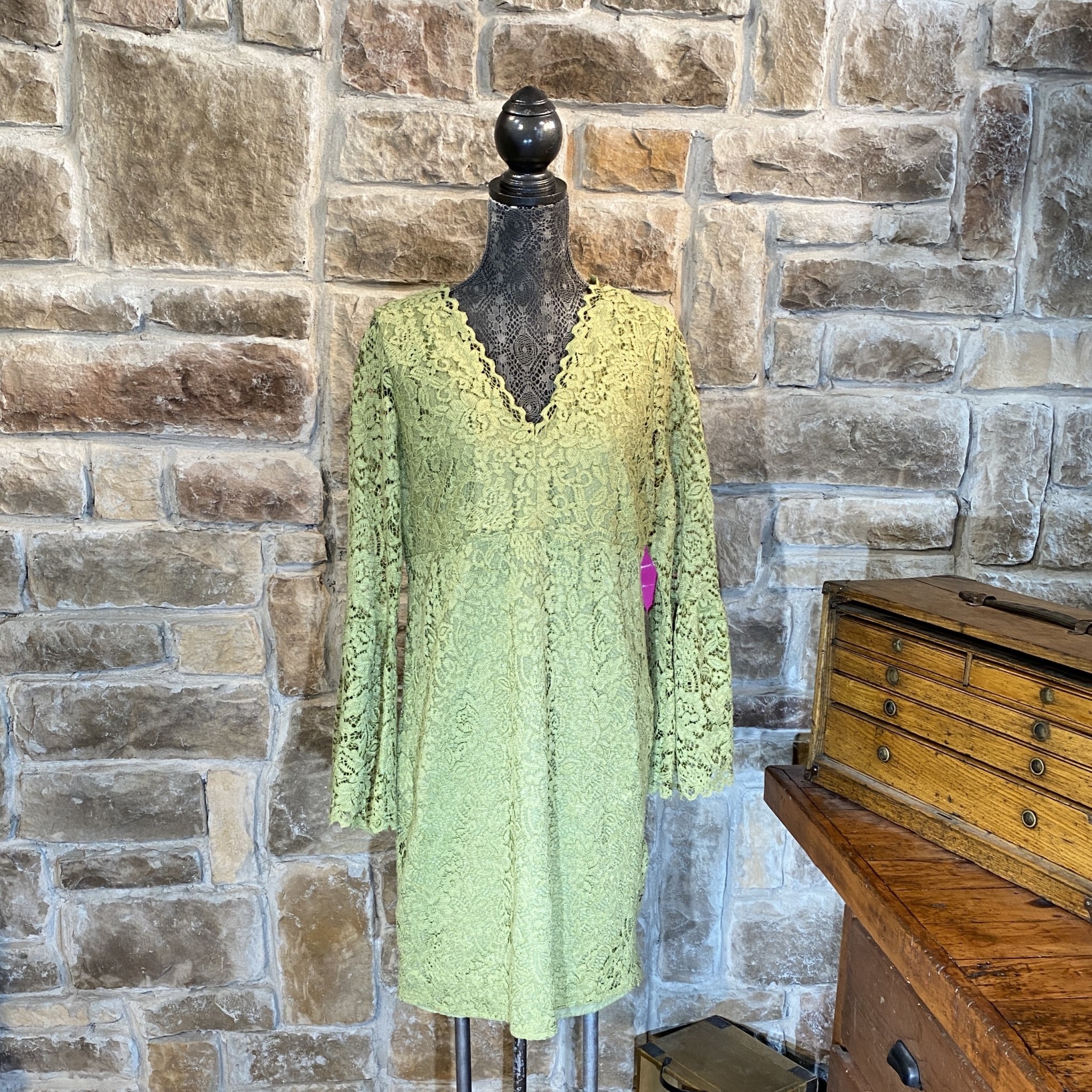 Green Lace Bell Sleeve Dress Elements Unleashed