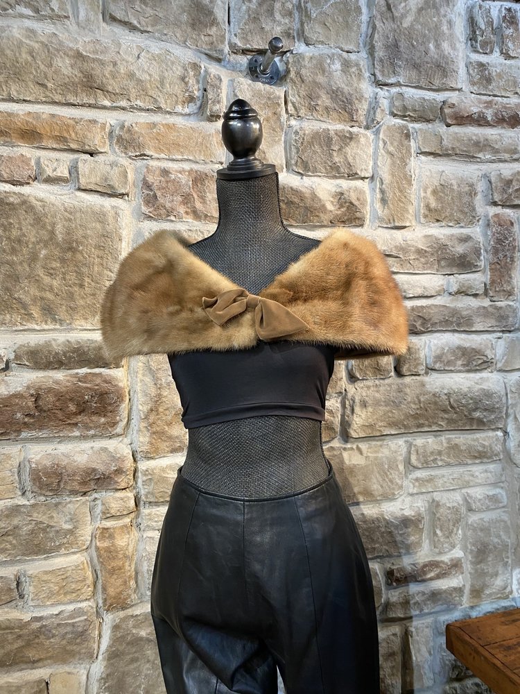 Autumn Haze Mink Stole with Bow, 41 inch