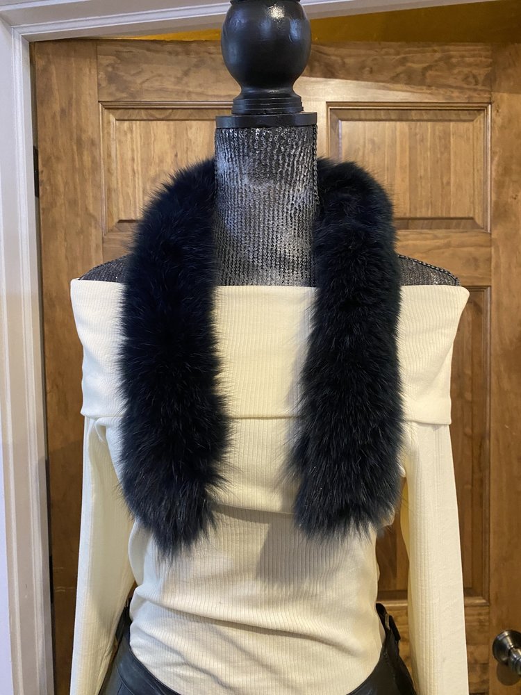 Blue-Dyed Fox Scarf, 31 inch