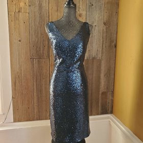 NW Nightway Blue Sequined Sleeveless Dress, Size 14W