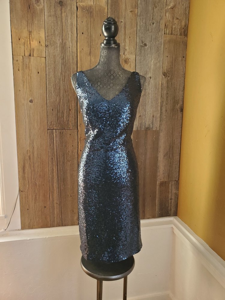 NW Nightway Blue Sequined Sleeveless Dress, Size 14W