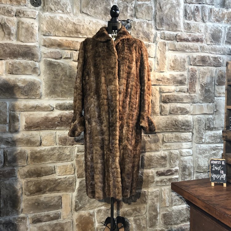 Autumn Haze Mink Sections Coat w/ Rolled Cuff, Size L
