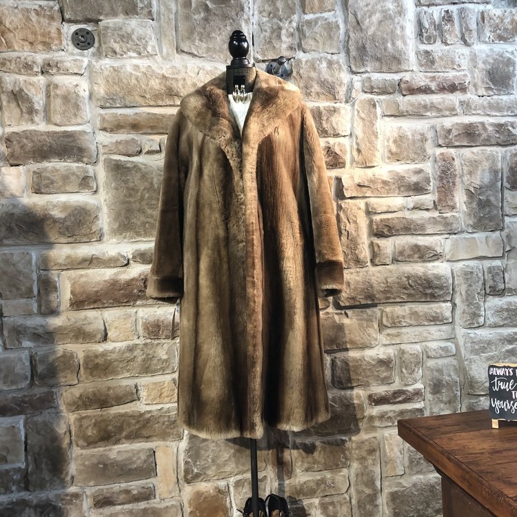 Sheared Raccoon Long Coat, Size L
