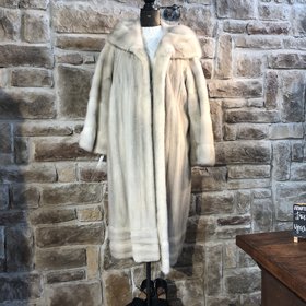 Pearl Mink Long Coat with Cape Collar, Size L