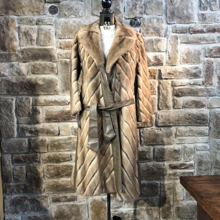 Autumn Haze Mink Coat with Leather Belt, Size M