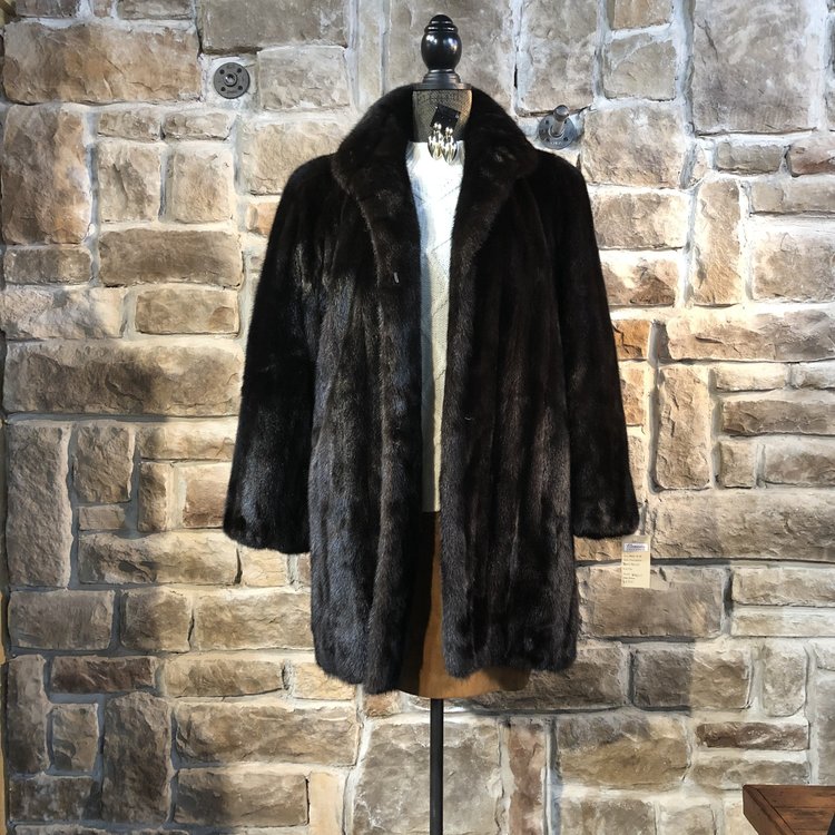 Dark Ranch Mink Coat w/ Shawl Collar, Size M
