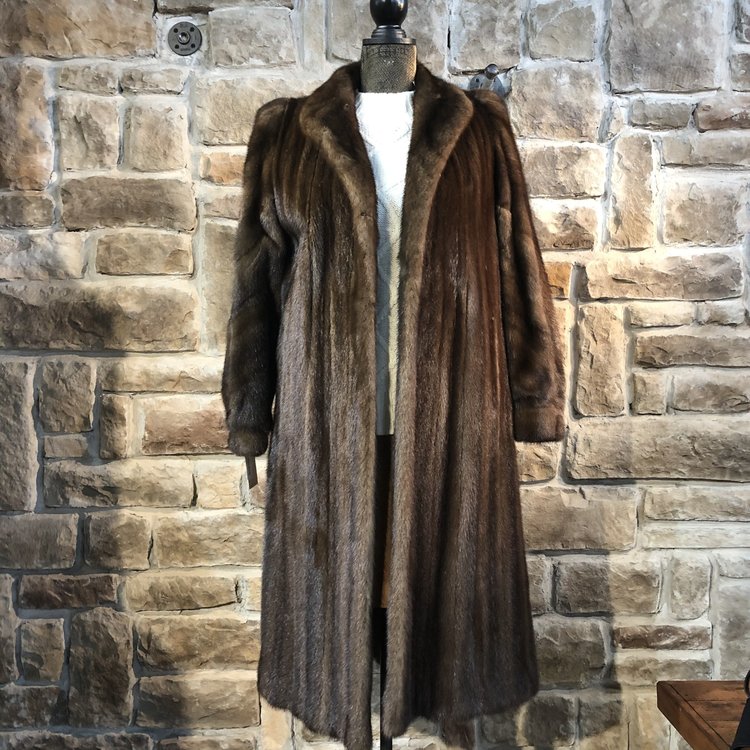 Dark Ranch Mink Coat w/ Banded Cuffs, Size M
