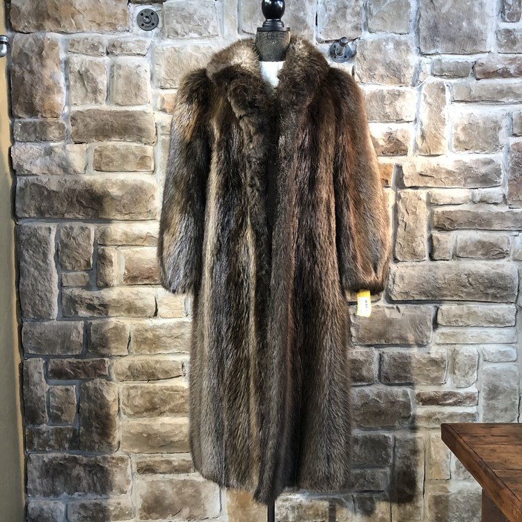 Dark Brown Beaver Full Length Coat, Size M