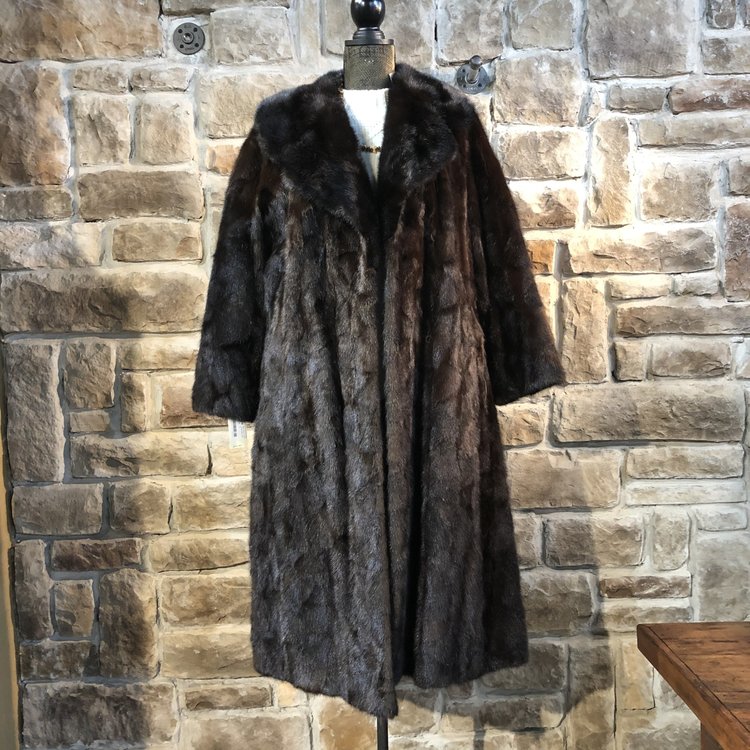 Dark Ranch Mink Sections Long Coat, Size M