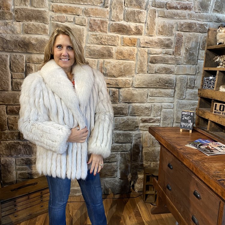 Blue Fox Coat By Saga Fox, Size L