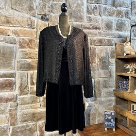 Laurence Kazar Lawence Kazan Black Beaded Top, Size 2XL