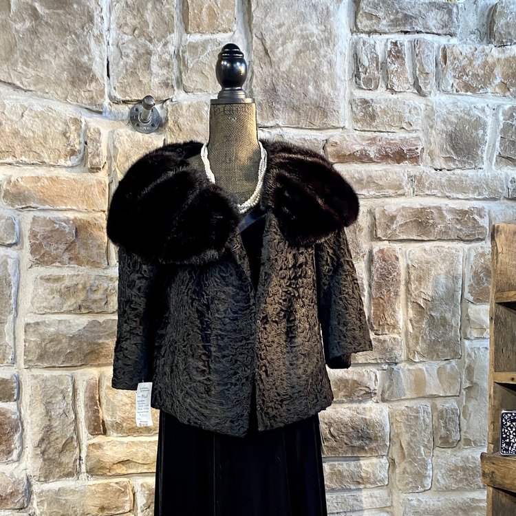 Persian Lamb Jacket with Mink Cape Collar, Size M