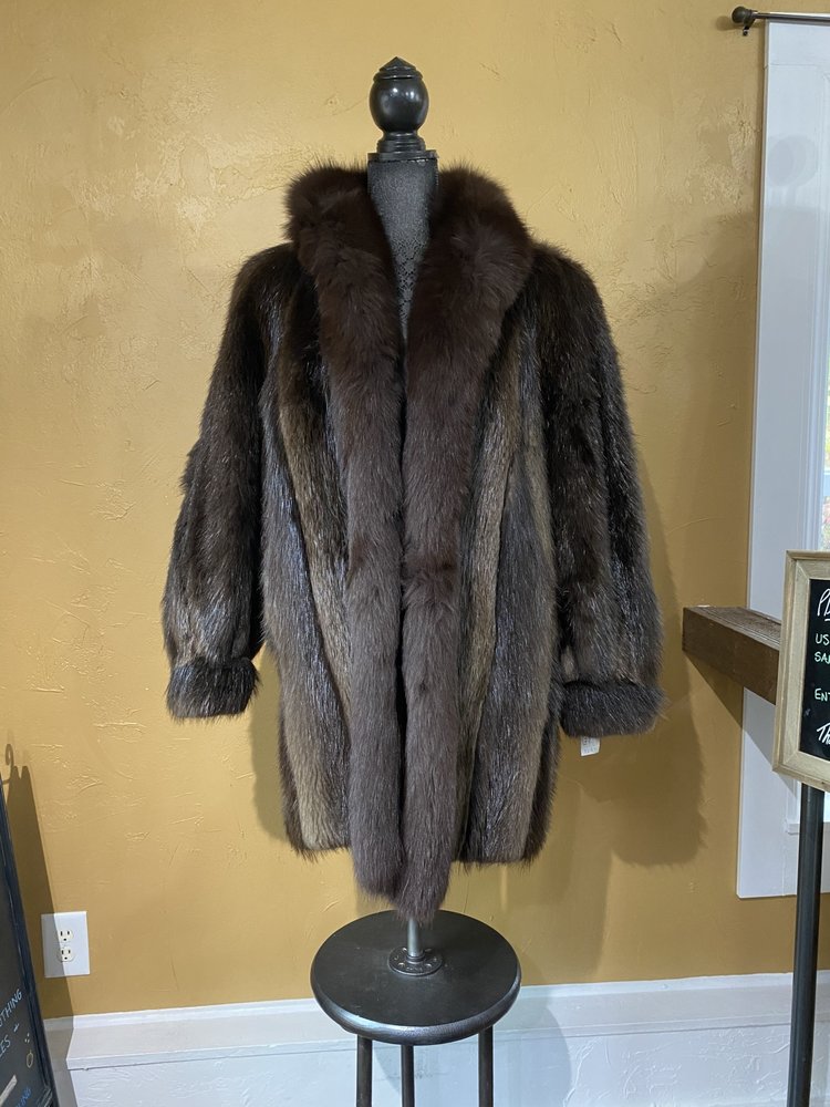 Nigbor Furs Beaver Full Length Coat with Fox Tuxedo Trim, Size M