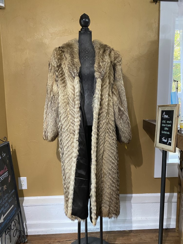 Feathered Coyote Full Length Coat, Size L