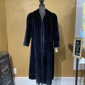 Navy Sheared Beaver Full Length Coat, Size L