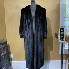 Nigbor Furs Natural Black Mink Full Length Coat, Size L
