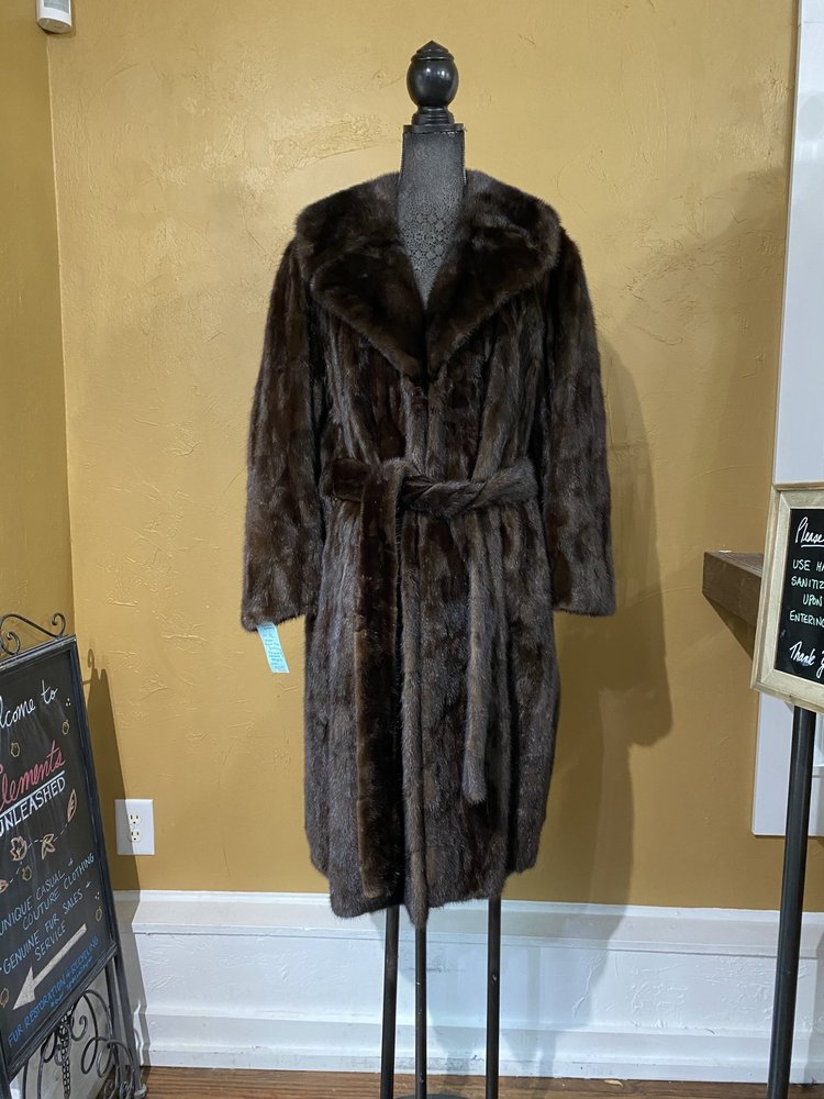 Medium Brown Mink Sections 3/4 Coat with Belt, Size XL