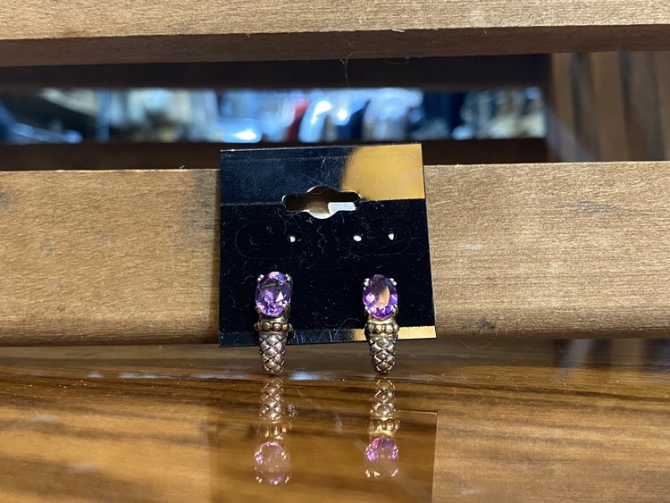 Purple Gem with Silver Accent Earrings