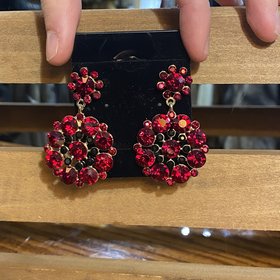 Red Gem Flower-Cluster Earrings