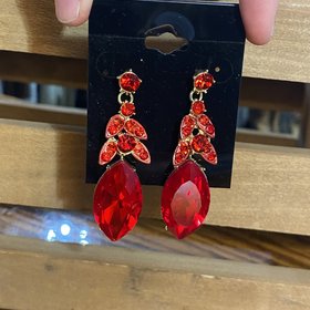 Red Gem Cluster Drop Earrings