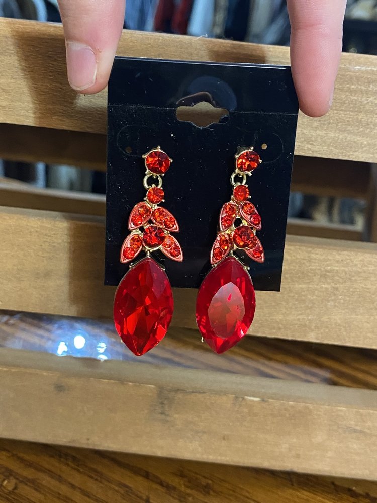 Red Gem Cluster Drop Earrings