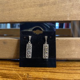Antiqued Silver Rectangle Dangle Earrings