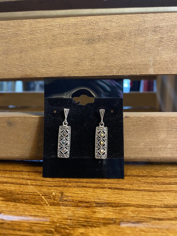 Antiqued Silver Rectangle Dangle Earrings