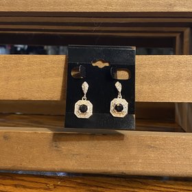 Black Gem with Crystal Halo Earrings