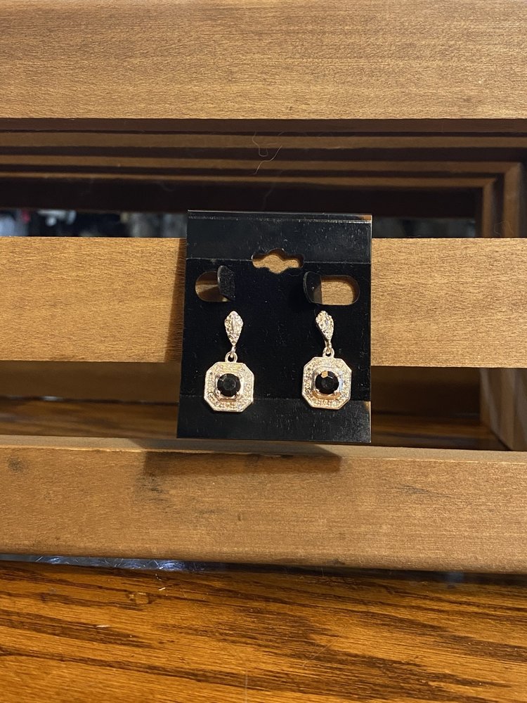 Black Gem with Crystal Halo Earrings