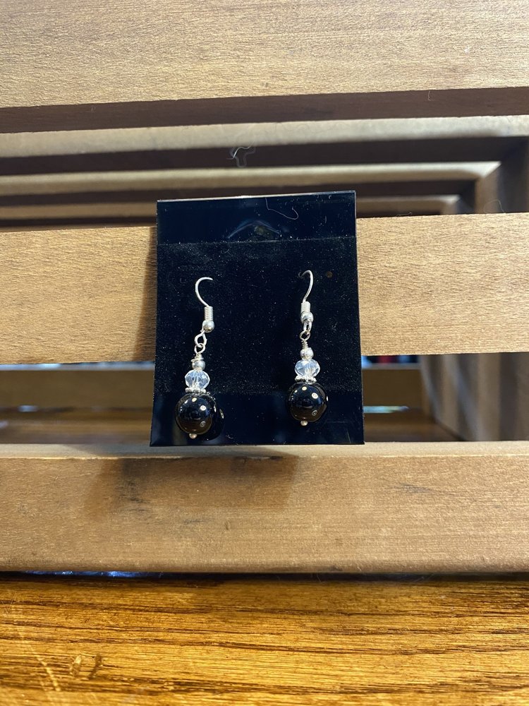 Black Bead Dangle Earrings