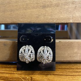 Vintage Silver Crystal Half Hoops