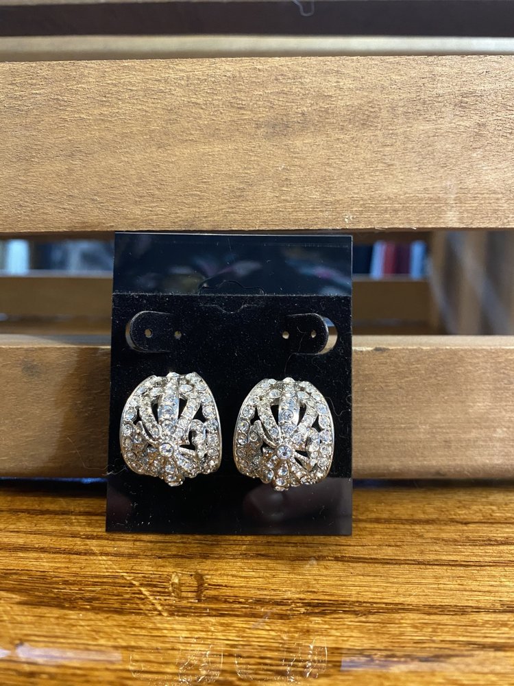 Vintage Silver Crystal Half Hoops