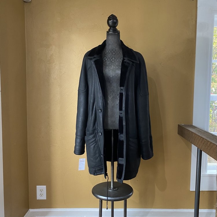 Paulo Negrato Black Shearling Coat, Size XL