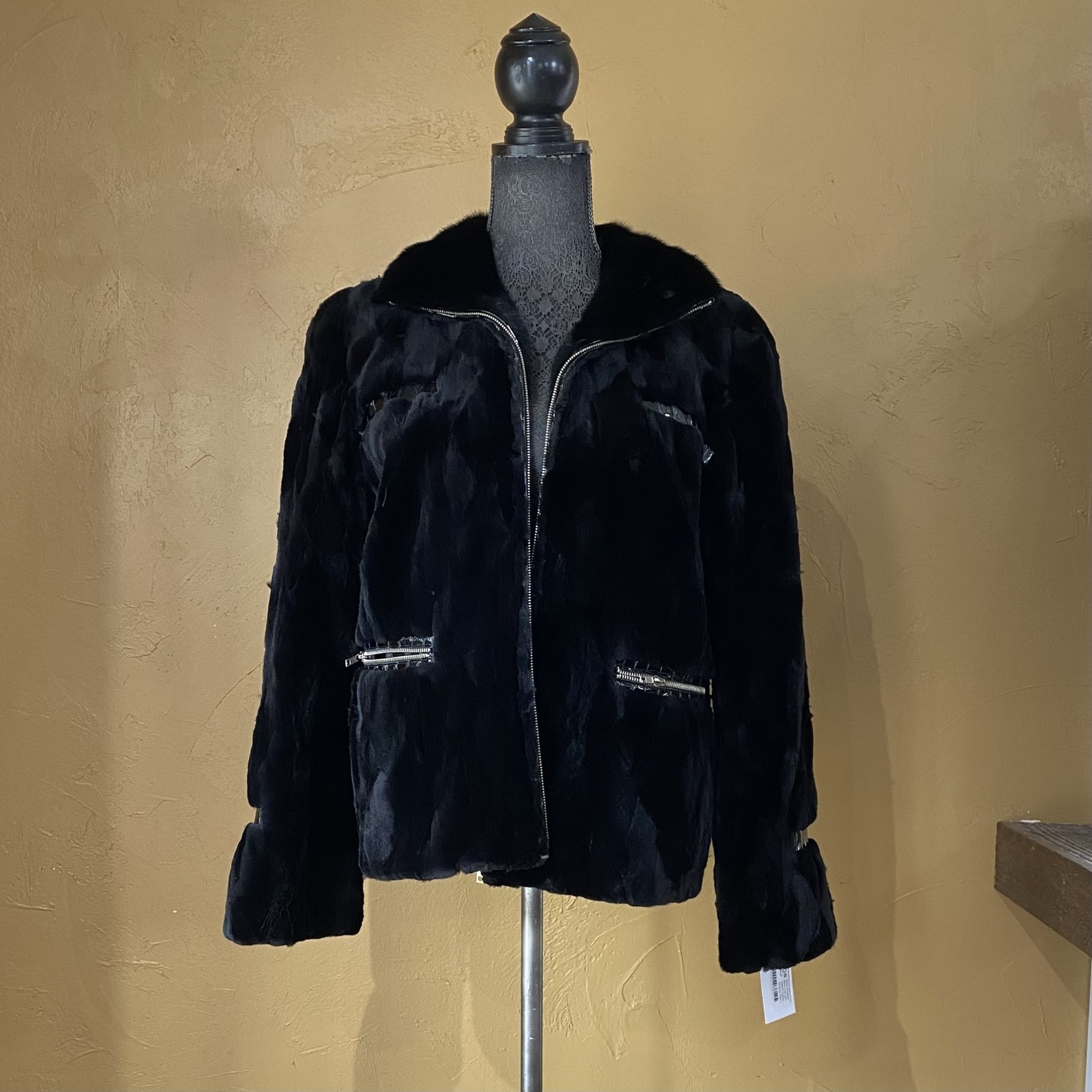 Black Sheared Mink Coat with Patent Leather Accents, Size L - Elements ...