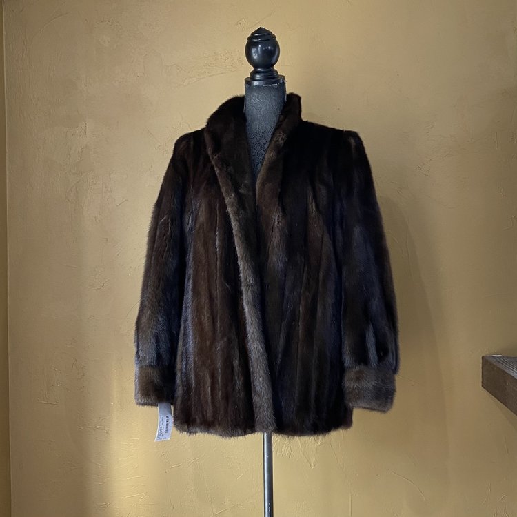 Furs by Talidis Dark Ranch Mink Coat w/ Thick Banded Cuff, Size M