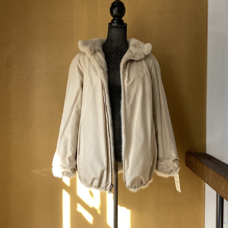 Made in Canada Reversible Blush Mink Bomber Jacket, Size M