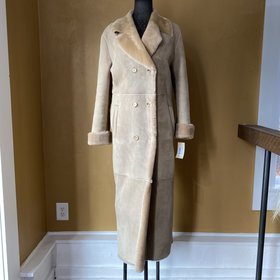 Tan Sheepskin Long Coat, Size M