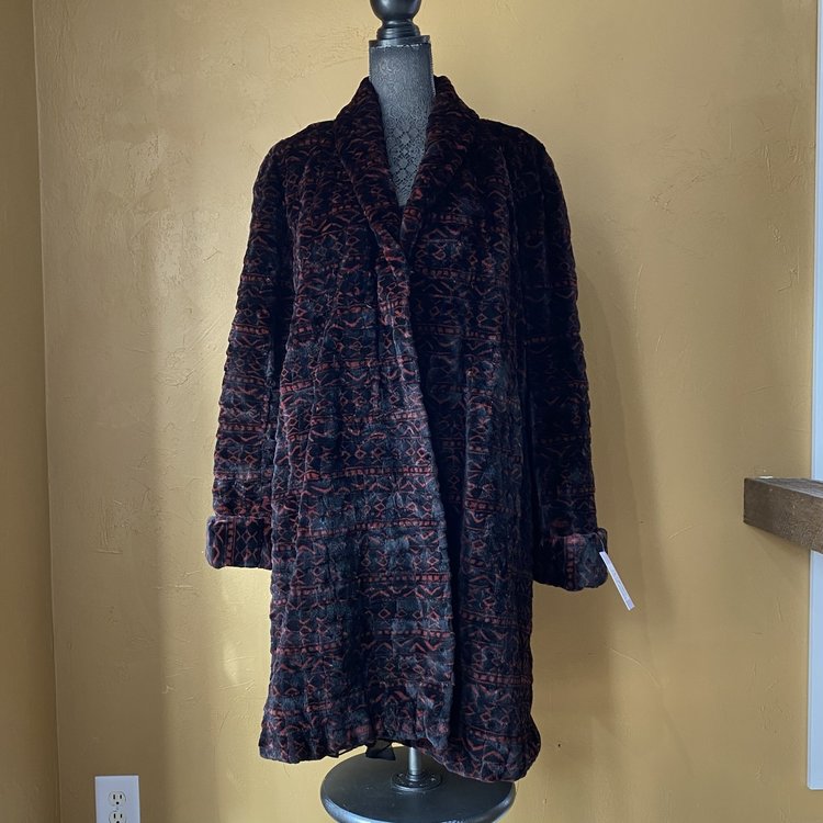 Henig Furs Black and Burgundy Patterned Semi Sheared Mink Coat, Size XL