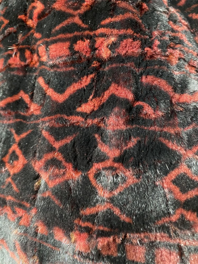 Henig Furs Black and Burgundy Patterned Semi Sheared Mink Coat, Size XL