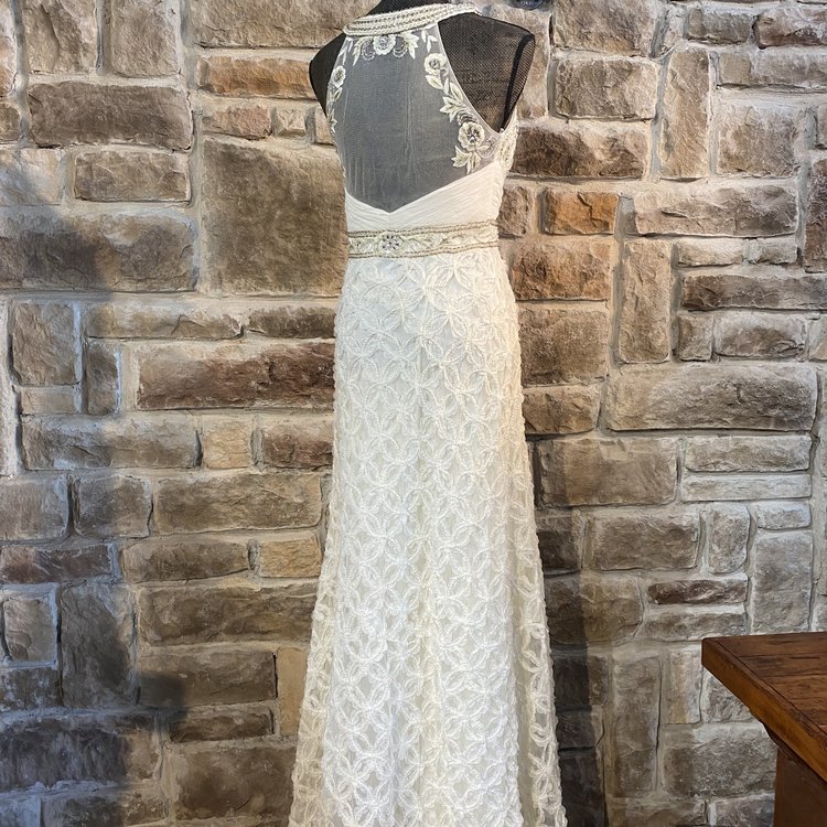 Sue Wong White Halter Top Gown, Size 8