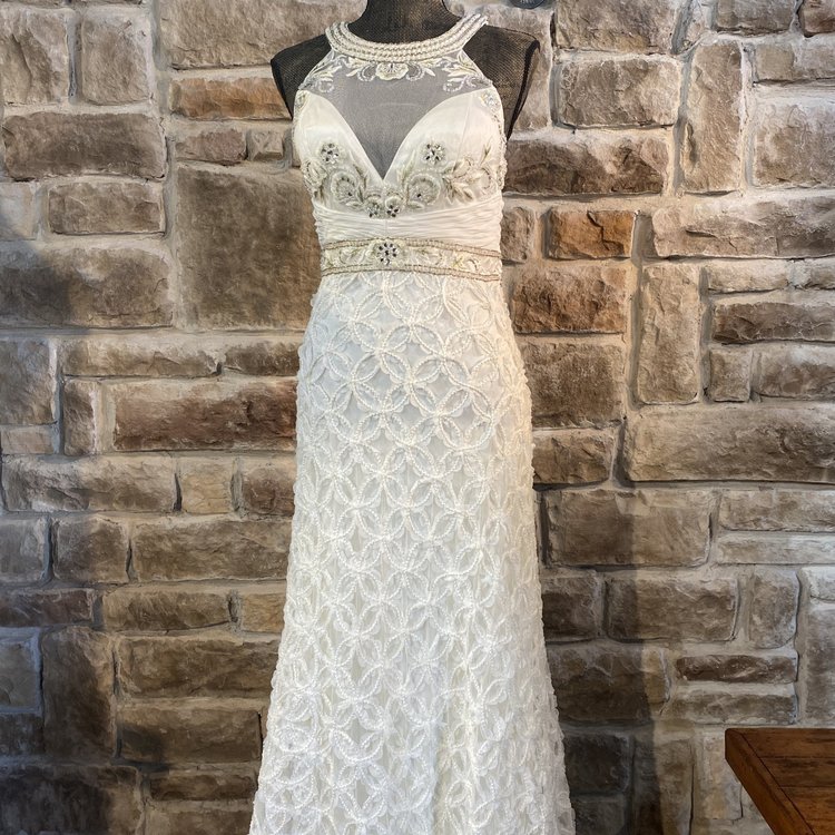 Sue Wong White Halter Top Gown, Size 8