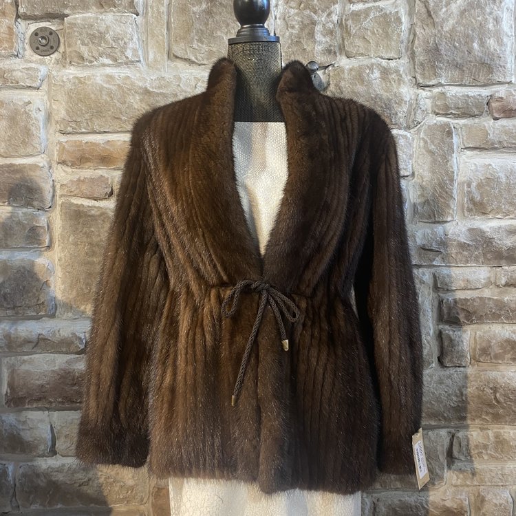 Marshall Field & Co. Corded Dark Ranch Mink Coat, Size M