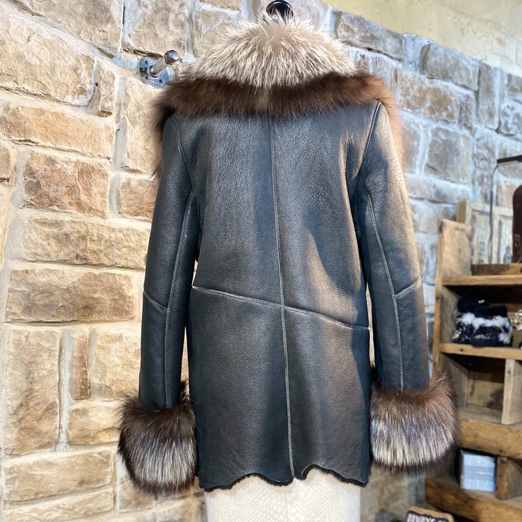 Korstan Shearling with Silver Fox Collar and Cuffs, Size L
