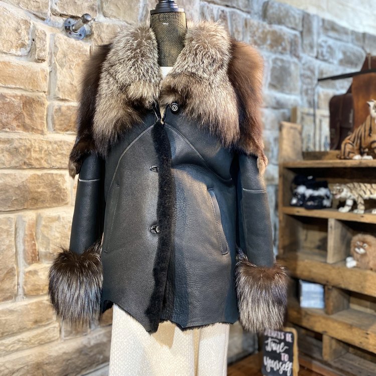 Korstan Shearling with Silver Fox Collar and Cuffs, Size L